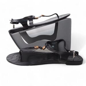 Coach Piccadilly Jelly PVC Signature C-Logo Thong Sandals Black A6307 Women's 8B
